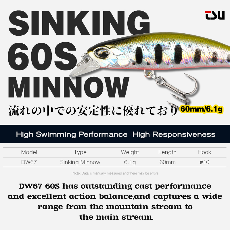 TSURINOYA  Sinking Minnow 60S  - Fishing Lure Jerkbait avaliação e preço